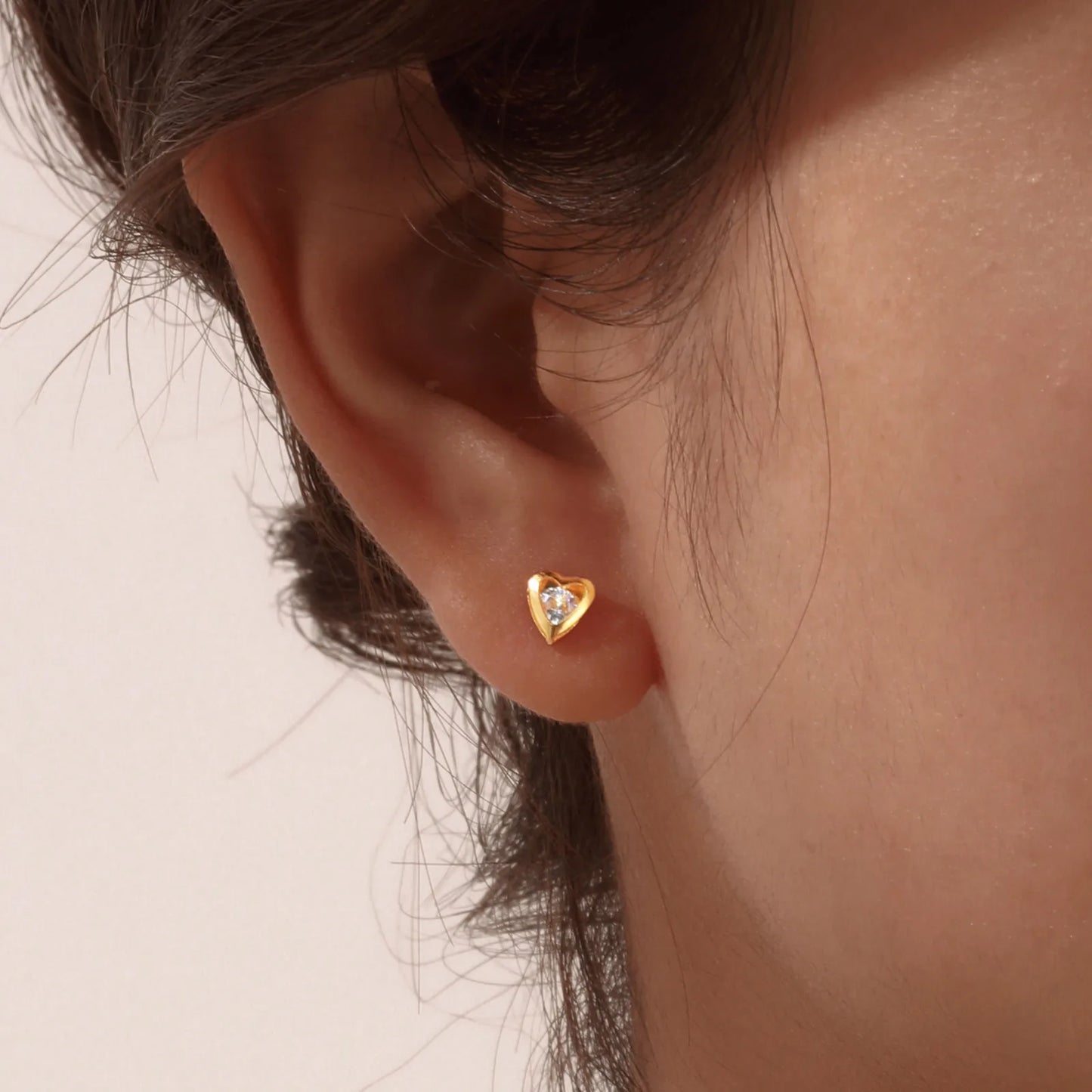 Diamond Heart Shape 201 Stainless Steel Zircon 18K Gold Plated Ear Studs