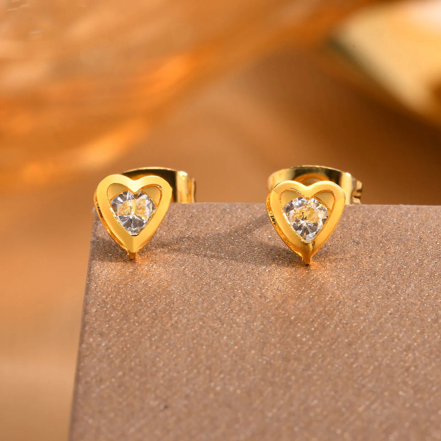 Diamond Heart Shape 201 Stainless Steel Zircon 18K Gold Plated Ear Studs