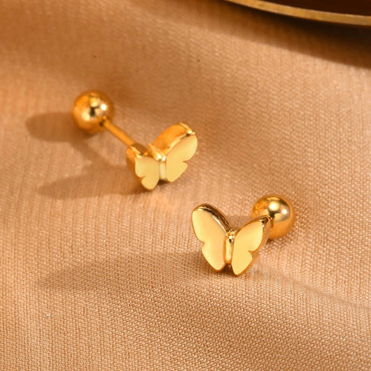 Butterfly Inlay stud 201 Stainless Steel 18K Gold Plated Ear Studs