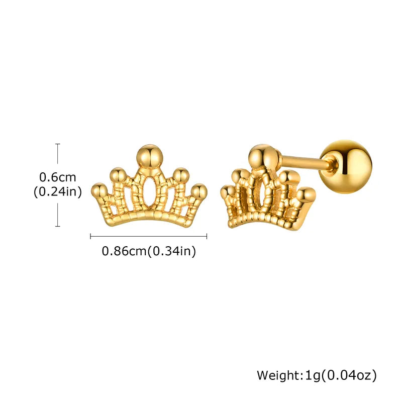 Crown Shape Inlay 201 Stainless Steel Zircon 18K Gold Plated Ear Studs