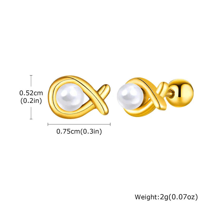 Fish Pearl 201 Stainless Steel Zircon 18K Gold Plated Ear Studs