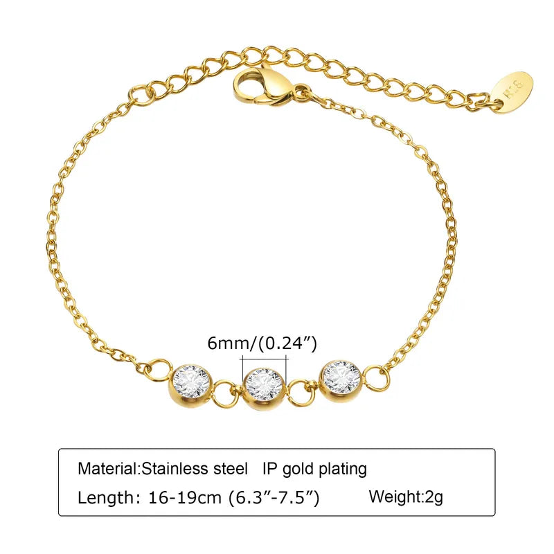 Triple Diamond Korean Style Round 304 Stainless Steel 18K Gold Plated Zircon Bracelets