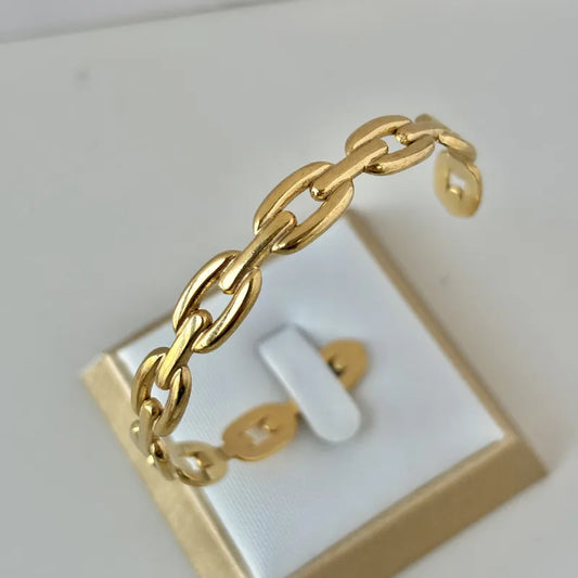 Chain Open-end Titanium Steel 18K Gold Plated Bangle