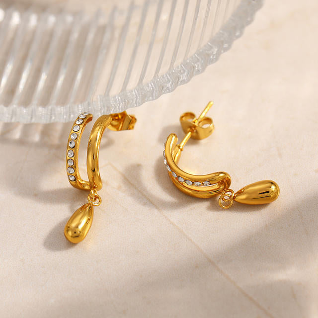 C Shaped Drop 18K Gold Plated 304 Stainless Steel Stud Earring