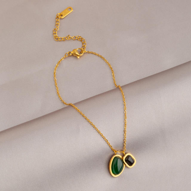 Green Gem 18K Gold Plated Dainty 304 Stainless Steel Anklet