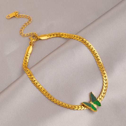Green Butterfly 18K Gold Plated 304 Stainless Steel Anklet