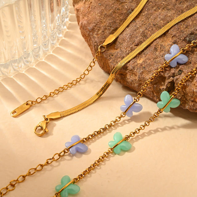 18KG Colorful Butterfly Snake Chain Steel Anklet