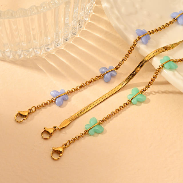 18KG Colorful Butterfly Snake Chain Steel Anklet