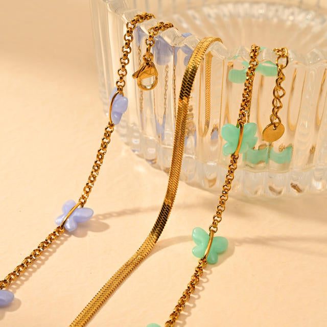 18KG Colorful Butterfly Snake Chain Steel Anklet