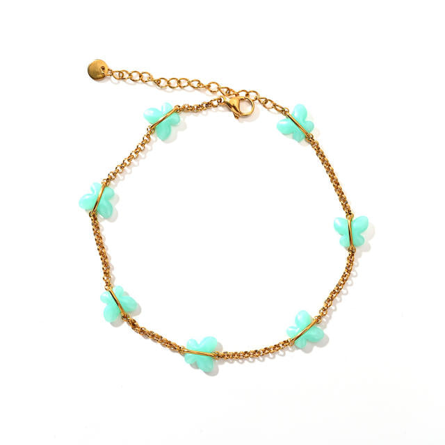 18KG Colorful Butterfly Snake Chain Steel Anklet