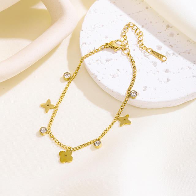 Clover Charmed 18K Gold Plated 304 Stainless Steel Anklet