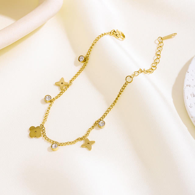 Clover Charmed 18K Gold Plated 304 Stainless Steel Anklet