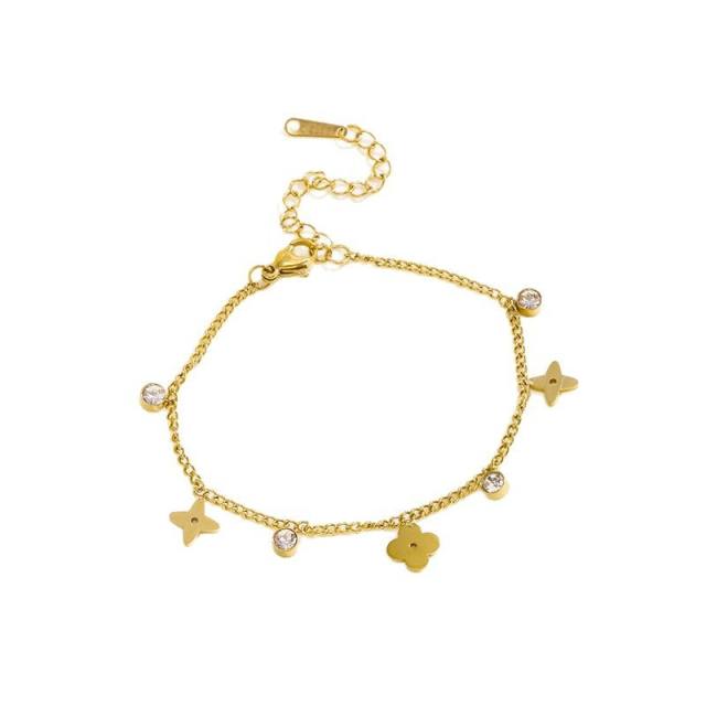 Clover Charmed 18K Gold Plated 304 Stainless Steel Anklet