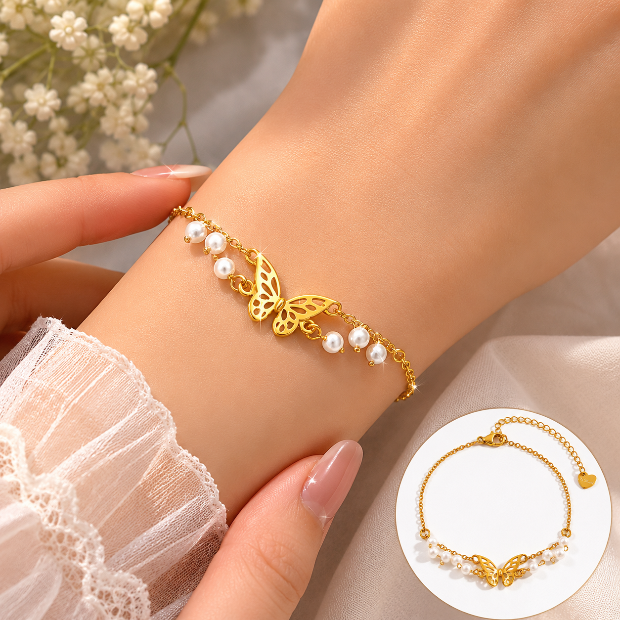 Spring Freshwater Pearls 18K Gold Plated 304 Stainless Steel Bracelet