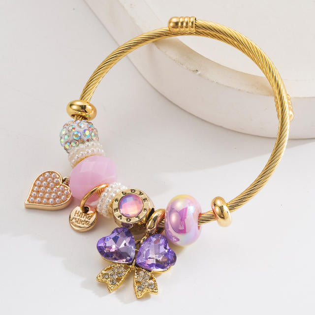 Purple Butterfly 304 Stainless Steel Charm Bracelet