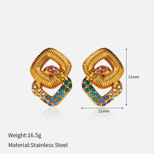 Rainbow CZirconia 18K Gold Plated 304 Stainless Steel Earring