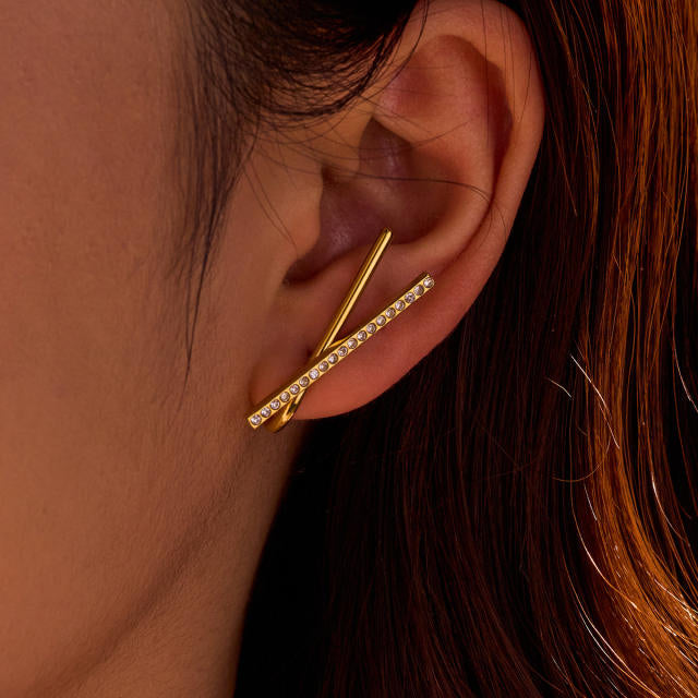 Crossed Embellished 18K Gold Plated 304 Stainless Steel Stud