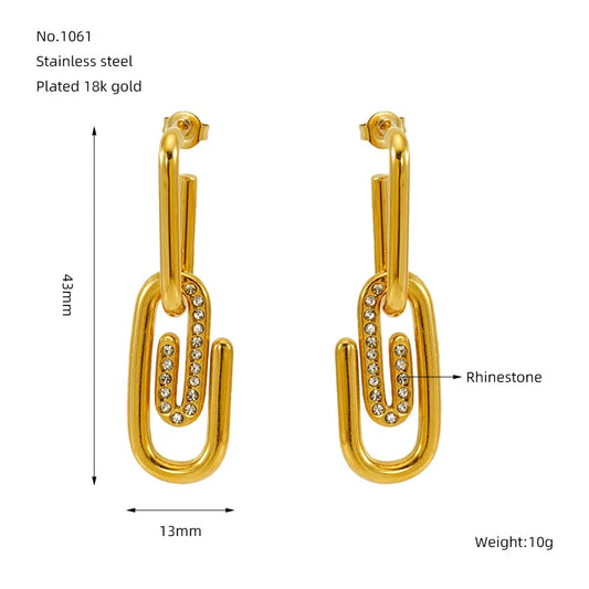 Paper Clip Plating 304 Stainless Steel 18K Gold Plated Drop Earrings