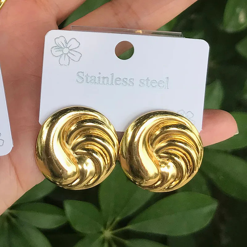 Casual Modern Stainless Steel 18K Gold Plated Ear Studs