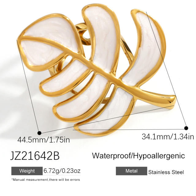 White Monstera Leaf	18K Gold Plated 304 Stainless Steel Ring