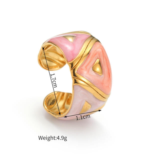 Brown Orange Enamel 18K Gold Plated Stainless Steel Ring
