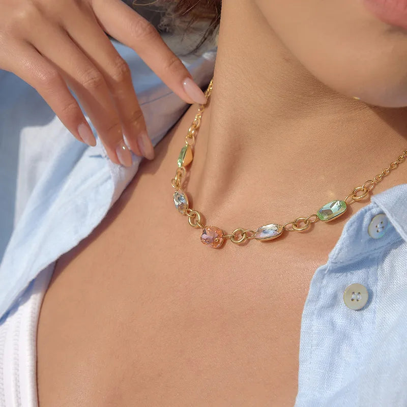 Colored Zirconia 18K Gold Plated 304 Stainless Steel Necklace