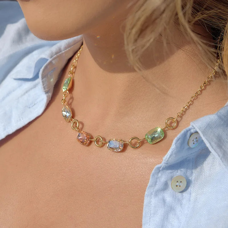 Colored Zirconia 18K Gold Plated 304 Stainless Steel Necklace