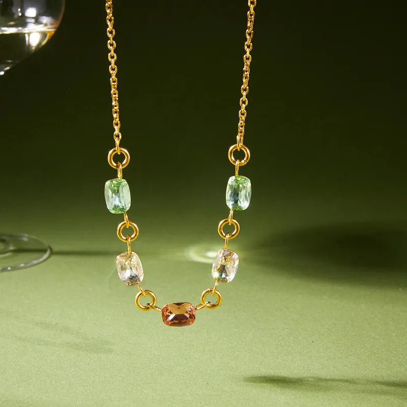 Colored Zirconia 18K Gold Plated 304 Stainless Steel Necklace