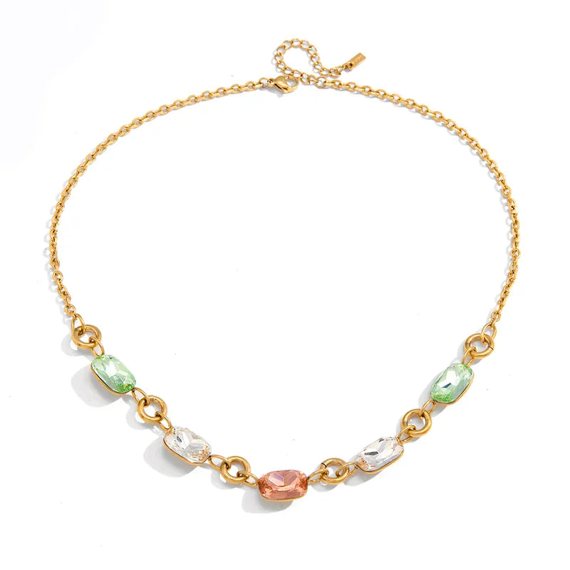 Colored Zirconia 18K Gold Plated 304 Stainless Steel Necklace