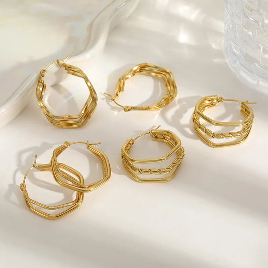 Hexagon Geometric 304 Stainless Steel 18K Gold Plated Ear Studs