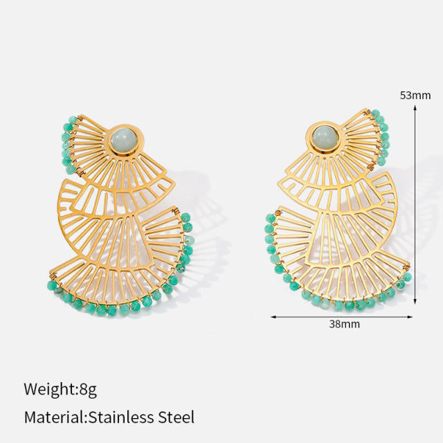 Fan Shape Turquoise 18K Gold Plated Stainless Steel Earring