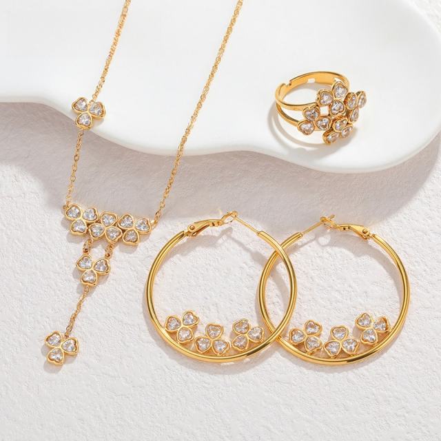 Diamond Hearts 18K Gold Plated Stainless Steel Earring