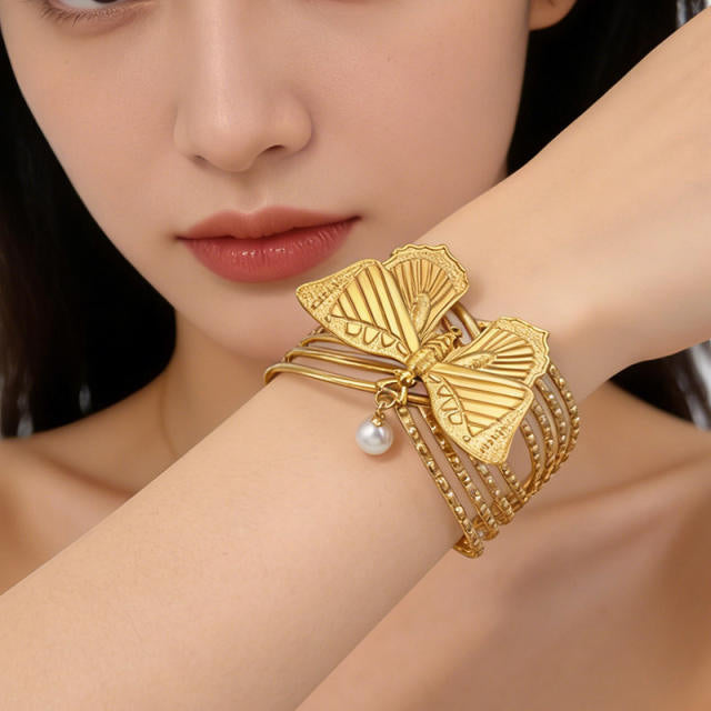 Butterfly Pearl 18K Gold Plated Stainless Steel Bracelet