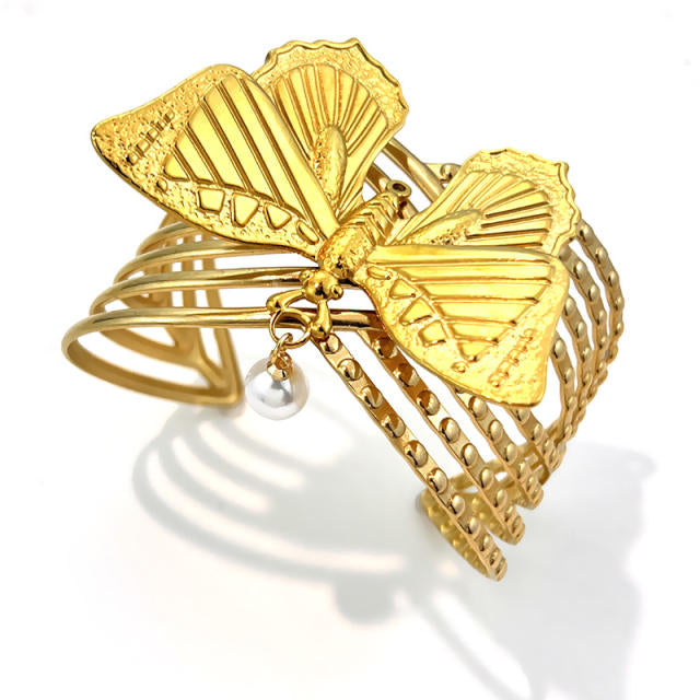 Butterfly Pearl 18K Gold Plated Stainless Steel Bracelet
