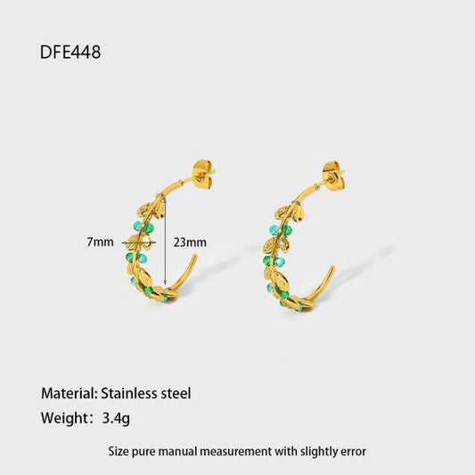 Teal Floral Beaded 18K Gold Plated Stainless Steel Earring