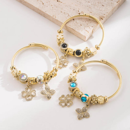 Clover Gems Stainless Steel Charms Bracelet
