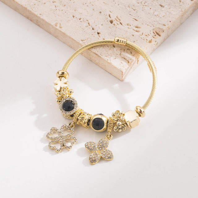 Clover Gems Stainless Steel Charms Bracelet