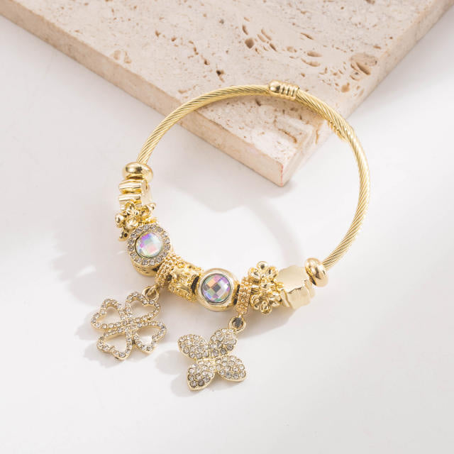 Clover Gems Stainless Steel Charms Bracelet