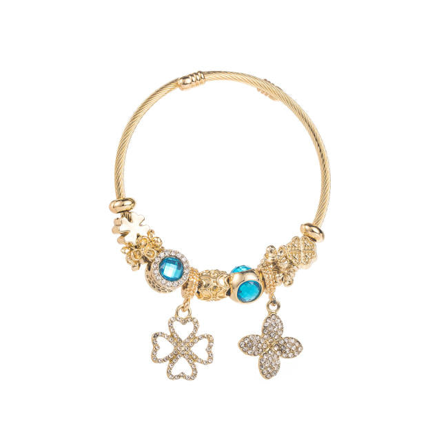 Clover Gems Stainless Steel Charms Bracelet