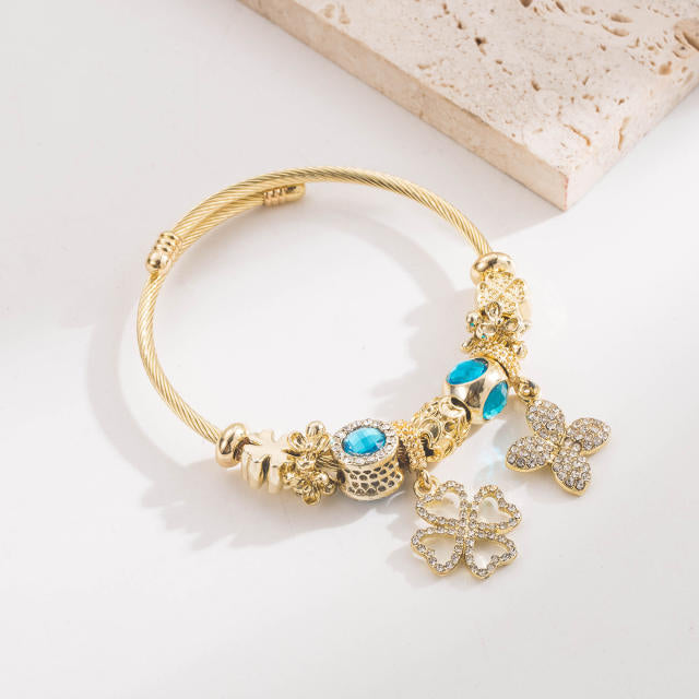 Clover Gems Stainless Steel Charms Bracelet