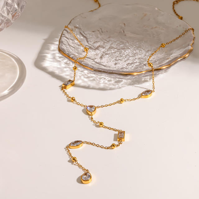 Lengthy Zirconia 18K Gold Plated Stainless Steel Necklace