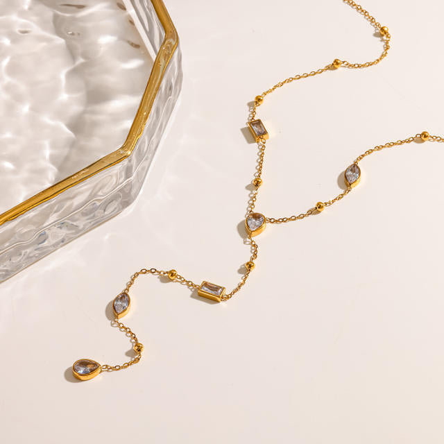 Lengthy Zirconia 18K Gold Plated Stainless Steel Necklace