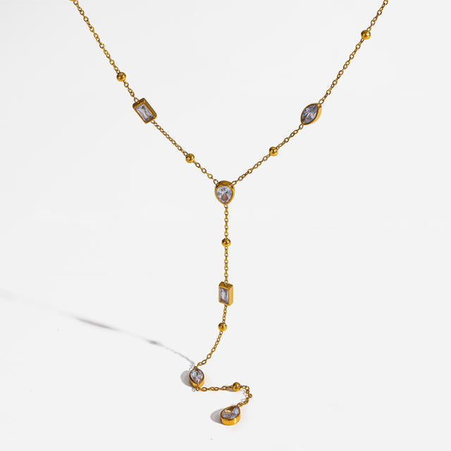 Lengthy Zirconia 18K Gold Plated Stainless Steel Necklace