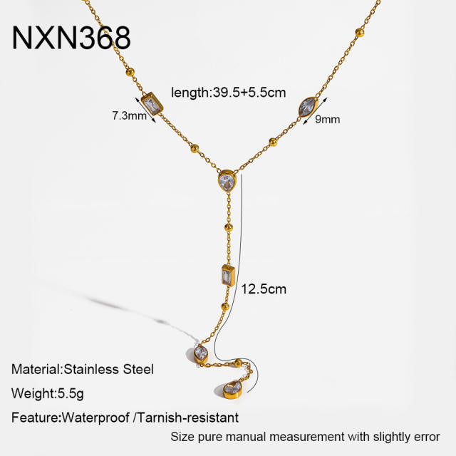 Lengthy Zirconia 18K Gold Plated Stainless Steel Necklace