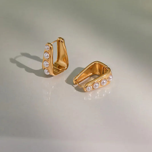 Pearl U-Shaped 18K Gold Plated 304 Stainless Steel Earring