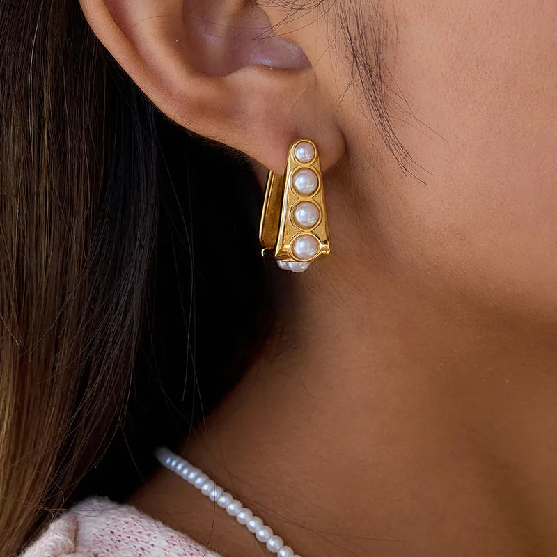 Pearl U-Shaped 18K Gold Plated 304 Stainless Steel Earring
