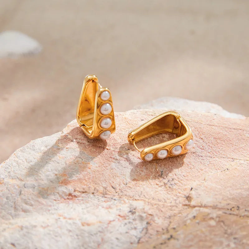 Pearl U-Shaped 18K Gold Plated 304 Stainless Steel Earring