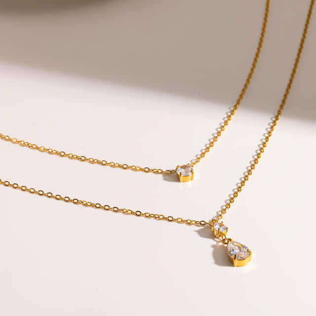 Gemmed Double Layered 18KG Plated Stainless Steel Necklace