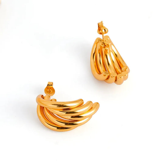 Spiraling Lines 304 Stainless Steel 18K Gold Plated Earrings