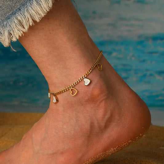 Heart Hollow 18K Gold Plated 304 Stainless Steel Anklet